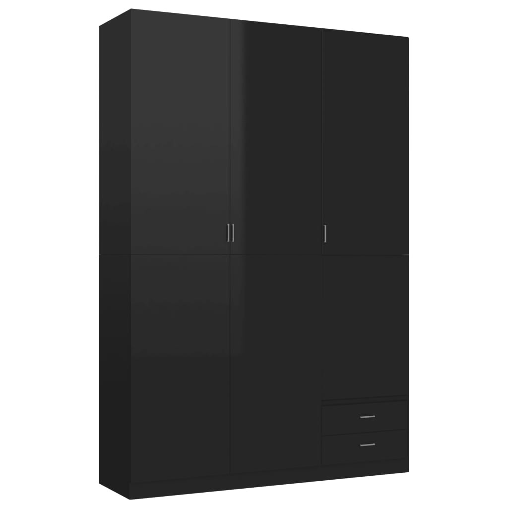3-Door Wardrobe High Gloss Black 120x50x180 cm Chipboard